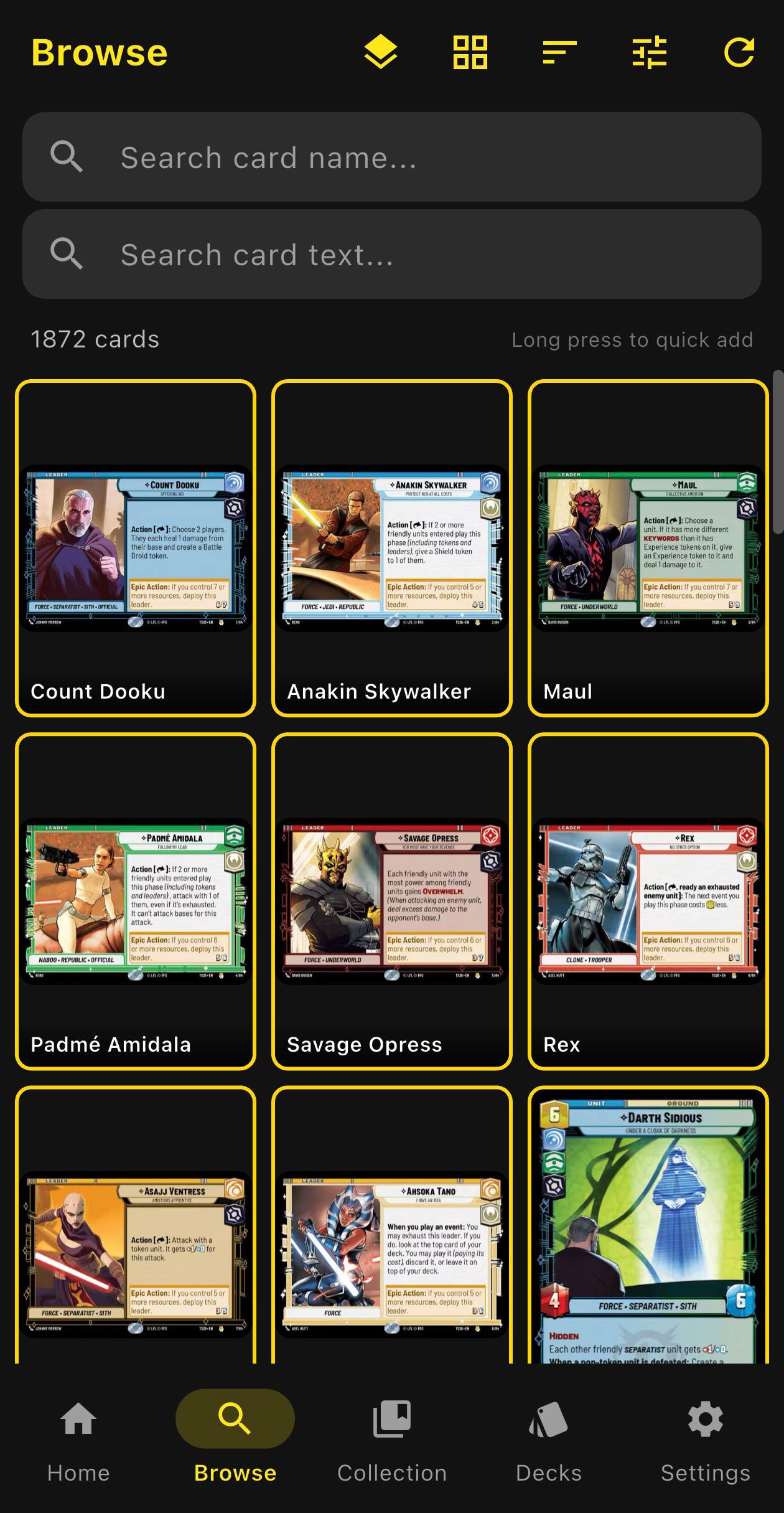 Browse cards